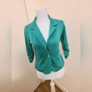 LIVING DOLL Teal Green 3/4 Sleeve Blazer